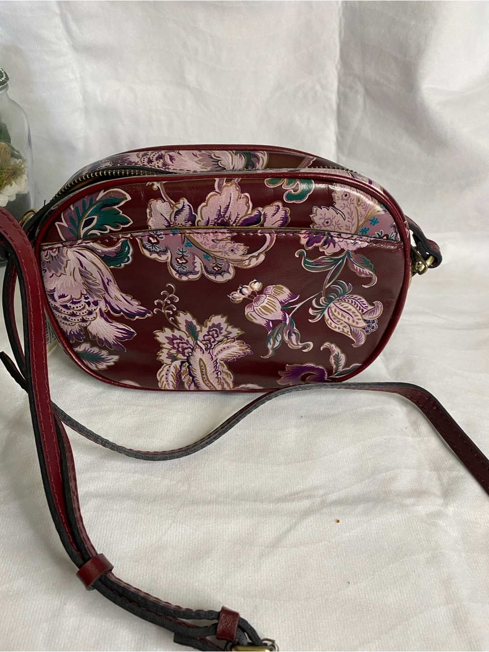 Patricia Nash Floral Print Crossbody Bag in Burgundy